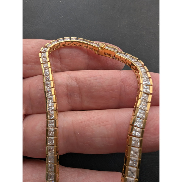 Ross Simons Princess Cut Cubic Zirconia Gold Over  .925 Tennis Necklace 17 1/4" - Picture 6 of 7